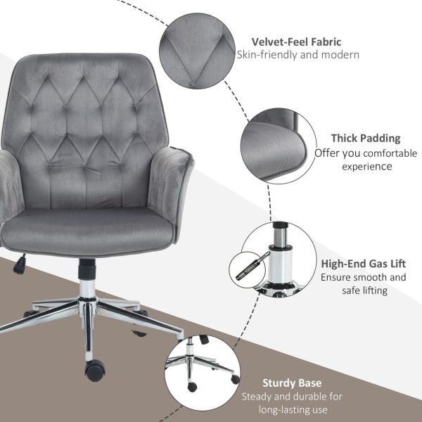 Vinsetto Swivel Computer Chair w/ Arm Modern Style Tufted Home Office Dark Grey - Image 7