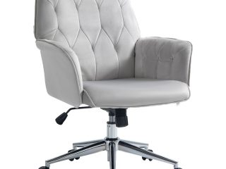 Vinsetto Swivel Computer Chair w/ Arm Modern Style Tufted Home Office Light Grey