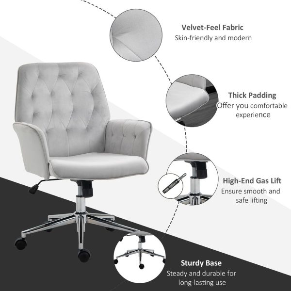 Vinsetto Swivel Computer Chair w/ Arm Modern Style Tufted Home Office Light Grey - Image 5