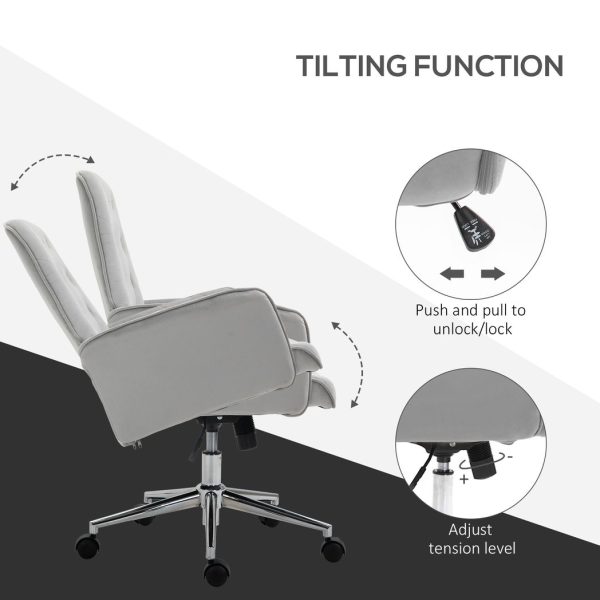Vinsetto Swivel Computer Chair w/ Arm Modern Style Tufted Home Office Light Grey - Image 6