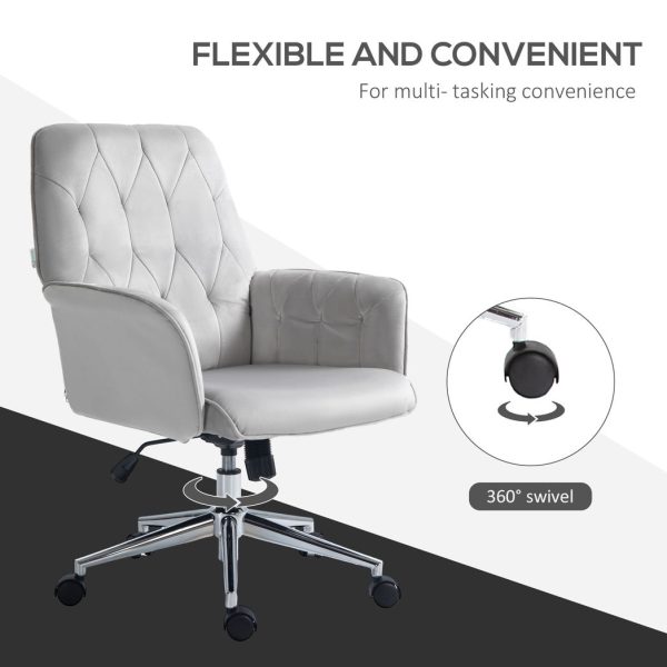 Vinsetto Swivel Computer Chair w/ Arm Modern Style Tufted Home Office Light Grey - Image 7