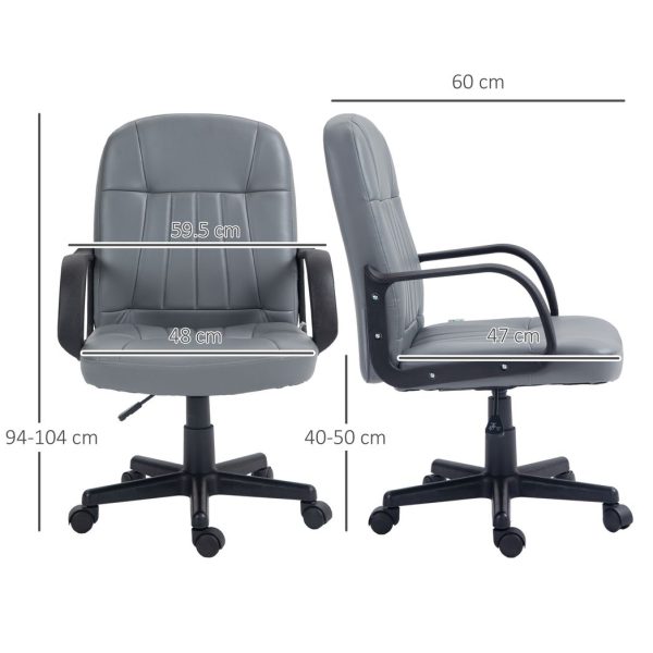 HOMCOM PU Leather Office Chair Swivel Home Mid-Back Computer Desk Chair, Grey - Image 3