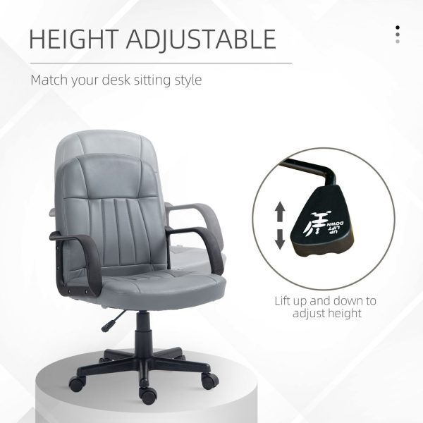 HOMCOM PU Leather Office Chair Swivel Home Mid-Back Computer Desk Chair, Grey - Image 4
