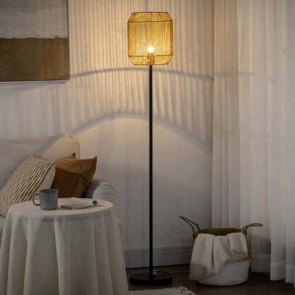 HOMCOM Farmhouse Floor Lamp for Living Room Bedroom with Rattan Wicker, Natural - Image 2
