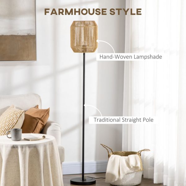 HOMCOM Farmhouse Floor Lamp for Living Room Bedroom with Rattan Wicker, Natural - Image 4
