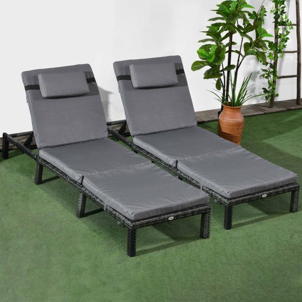 Outsunny 2 Pieces Rattan Sun Loungers with Padded Cushion for Poolside - Image 2