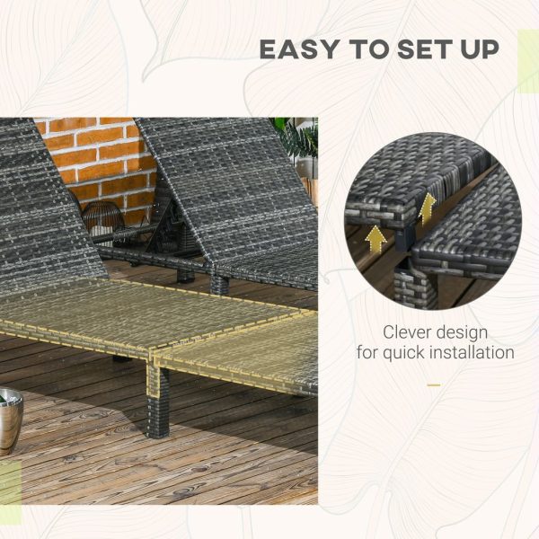 Outsunny 2 Pieces Rattan Sun Loungers with Padded Cushion for Poolside - Image 7