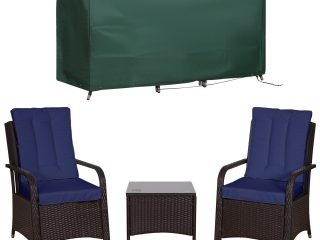 Outsunny Rattan 3PCs Chair Table Bistro Set Patio Set with Steel Frame