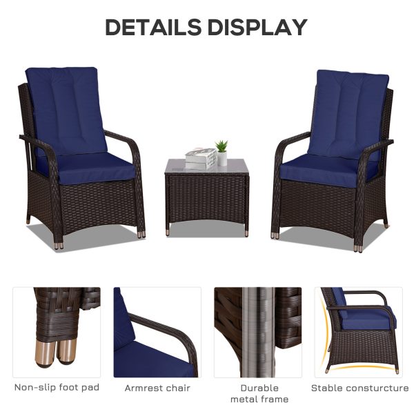 Outsunny Rattan 3PCs Chair Table Bistro Set Patio Set with Steel Frame - Image 3