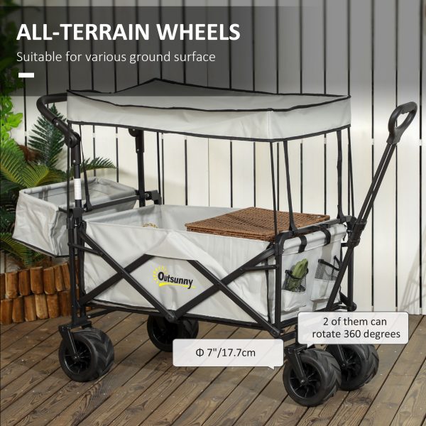 Outsunny Outdoor Push Pull Wagon Stroller Cart with Canopy Top - Image 6