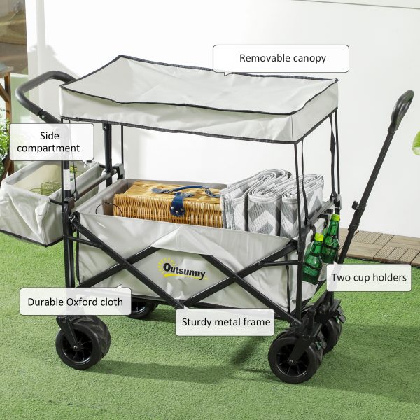 Outsunny Outdoor Push Pull Wagon Stroller Cart with Canopy Top - Image 7