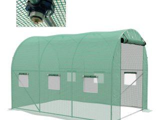 Outsunny Polytunnel Green House with Sprinkler System, Wide Door
