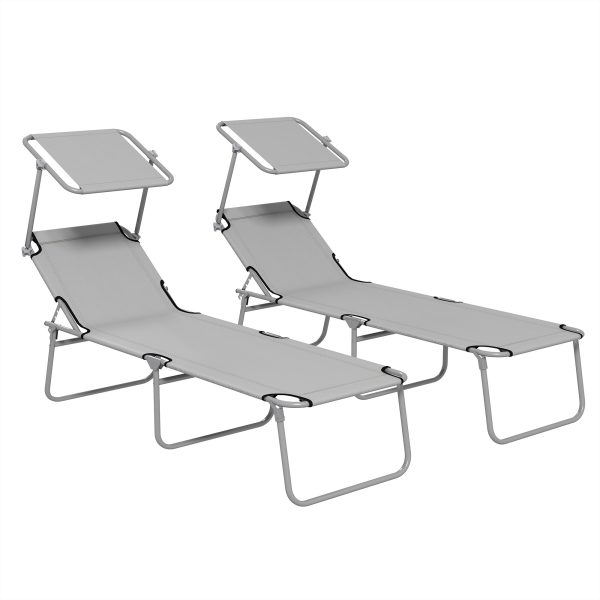 Outsunny Folding Sun Lounger Set of 2 with Sunshade Adjustable Backrest