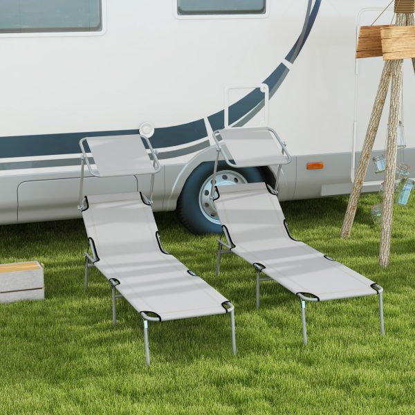 Outsunny Folding Sun Lounger Set of 2 with Sunshade Adjustable Backrest - Image 2
