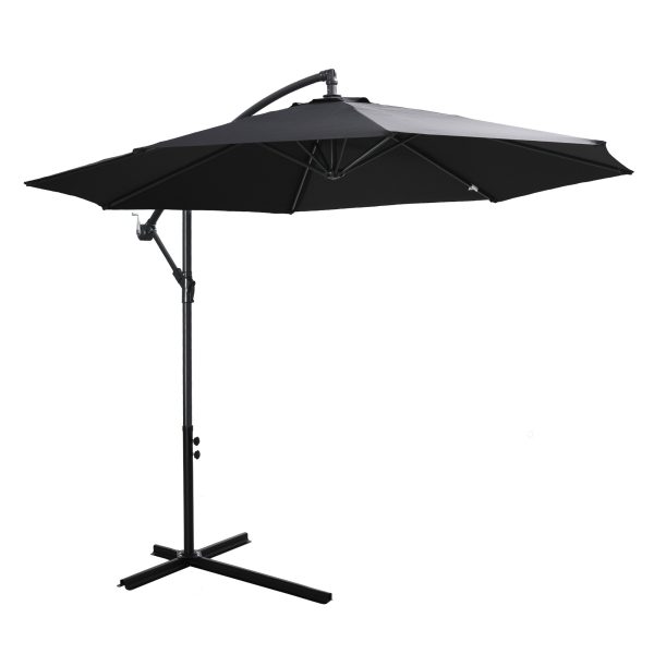Outsunny 3m Garden Banana Parasol Cantilever Umbrella withCrank& Base