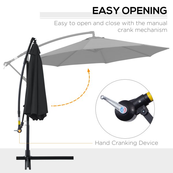 Outsunny 3m Garden Banana Parasol Cantilever Umbrella withCrank& Base - Image 3
