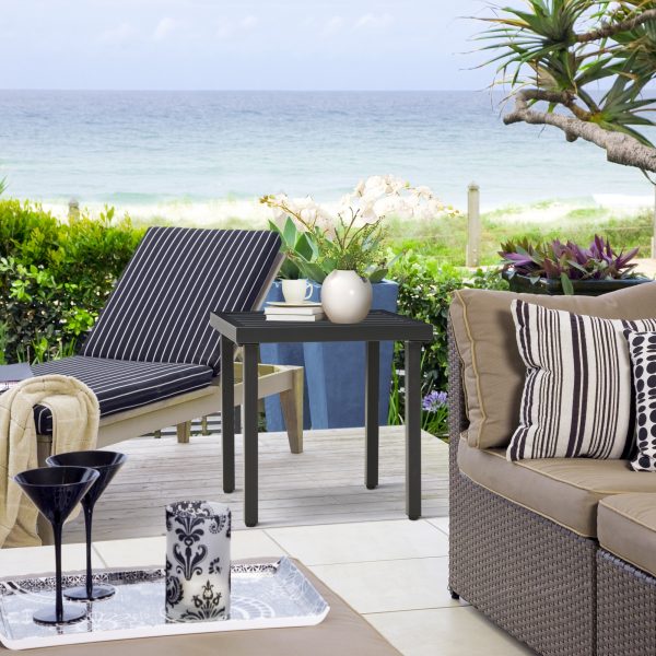 Outsunny Garden Side Table Coffee Table with Umbrella Hole for Patio Balcony - Image 2