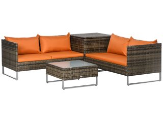 Outsunny 4Pcs Patio Rattan Sofa Garden Furniture Set with Table Cushions