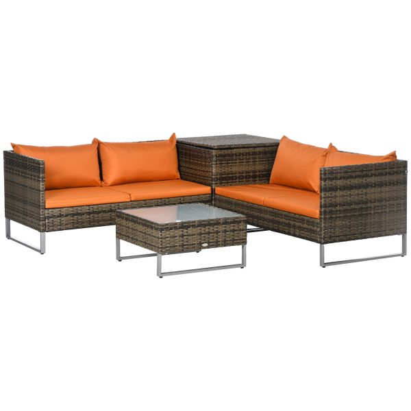 Outsunny 4Pcs Patio Rattan Sofa Garden Furniture Set with Table Cushions