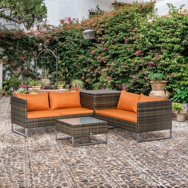 Outsunny 4Pcs Patio Rattan Sofa Garden Furniture Set with Table Cushions - Image 2