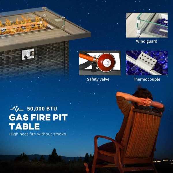 Outsunny 5 PCs Rattan Garden Furniture Set with Gas Fire Pit Table - Image 3