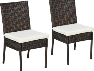 Outsunny 2 PCs Rattan Garden Chairs with Cushion, Wicker Dining Chairs