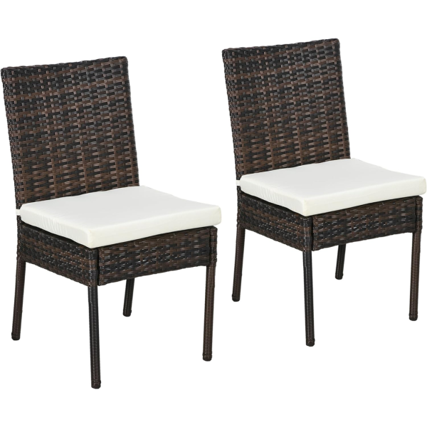 Outsunny 2 PCs Rattan Garden Chairs with Cushion, Wicker Dining Chairs