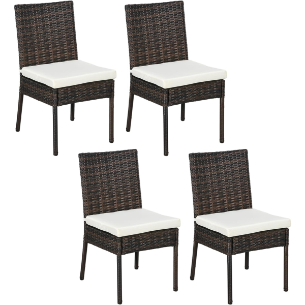 Outsunny 2 PCs Rattan Garden Chairs with Cushion, Wicker Dining Chairs - Image 3
