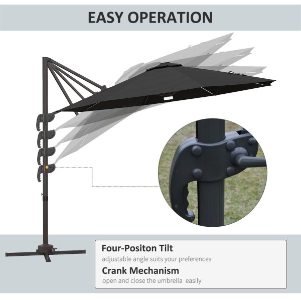Outsunny 3(m) LED Cantilever Parasol Outdoor with Base Solar Lights Dark Grey - Image 4