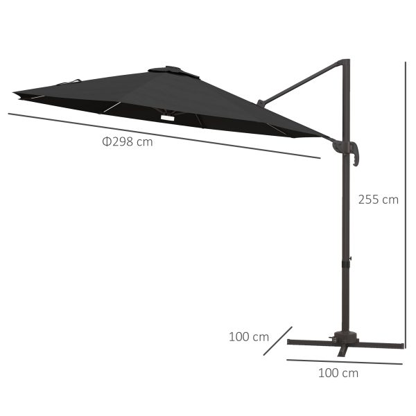 Outsunny 3(m) LED Cantilever Parasol Outdoor with Base Solar Lights Dark Grey - Image 5