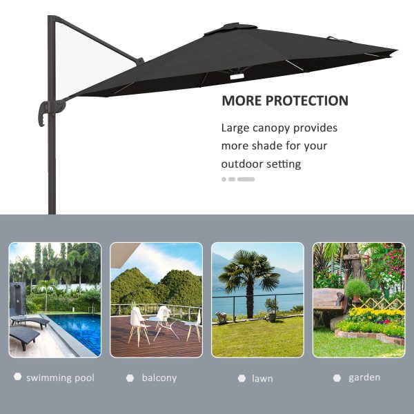 Outsunny 3(m) LED Cantilever Parasol Outdoor with Base Solar Lights Dark Grey - Image 8