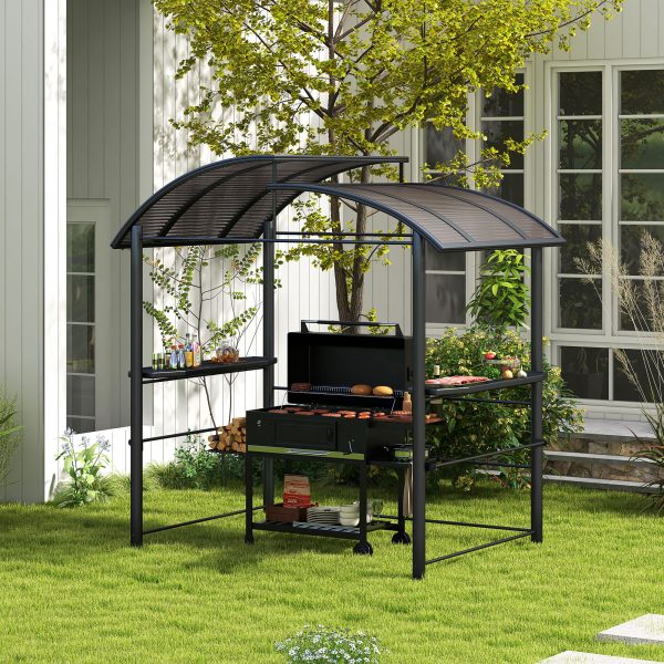Outsunny BBQ Patio Canopy Gazebo with Interlaced Polycarbonate Roof 2 Shelves - Image 2