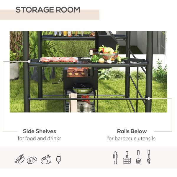 Outsunny BBQ Patio Canopy Gazebo with Interlaced Polycarbonate Roof 2 Shelves - Image 4