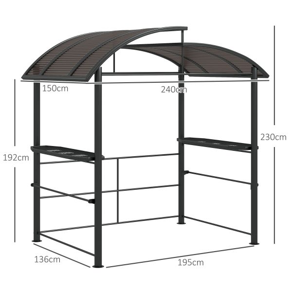Outsunny BBQ Patio Canopy Gazebo with Interlaced Polycarbonate Roof 2 Shelves - Image 5