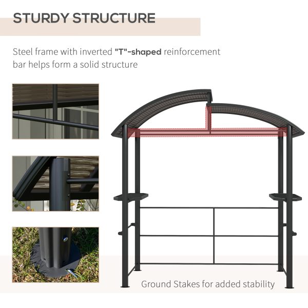 Outsunny BBQ Patio Canopy Gazebo with Interlaced Polycarbonate Roof 2 Shelves - Image 6