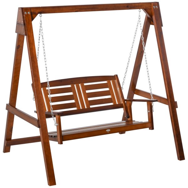Outsunny Outdoor 2 Seater Garden Swing Chair Wooden Patio Bench with Armrest