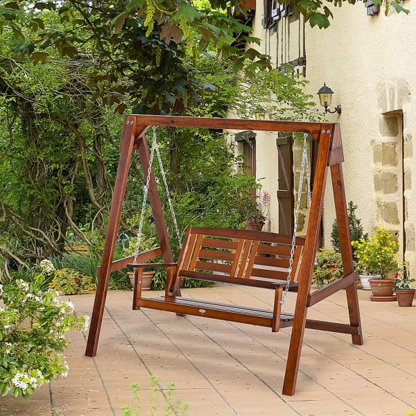Outsunny Outdoor 2 Seater Garden Swing Chair Wooden Patio Bench with Armrest - Image 2