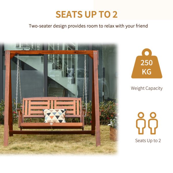 Outsunny Outdoor 2 Seater Garden Swing Chair Wooden Patio Bench with Armrest - Image 3