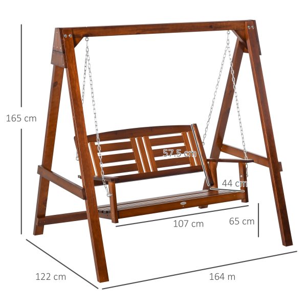 Outsunny Outdoor 2 Seater Garden Swing Chair Wooden Patio Bench with Armrest - Image 5