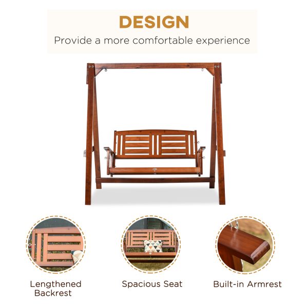 Outsunny Outdoor 2 Seater Garden Swing Chair Wooden Patio Bench with Armrest - Image 6