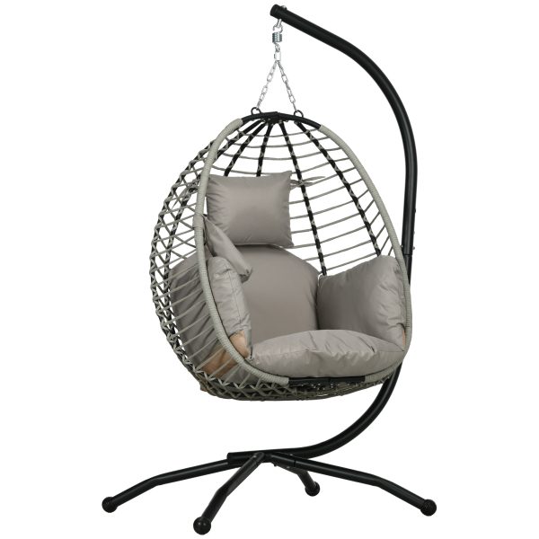 Outsunny Hanging Swing Chair with Thick Cushion, Patio Hanging Chair, Grey