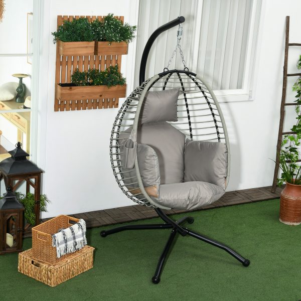 Outsunny Hanging Swing Chair with Thick Cushion, Patio Hanging Chair, Grey - Image 2