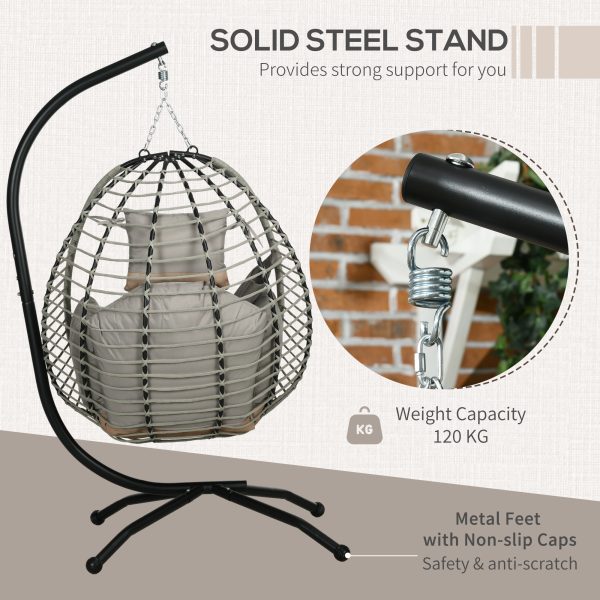 Outsunny Hanging Swing Chair with Thick Cushion, Patio Hanging Chair, Grey - Image 3