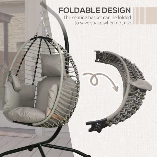 Outsunny Hanging Swing Chair with Thick Cushion, Patio Hanging Chair, Grey - Image 4