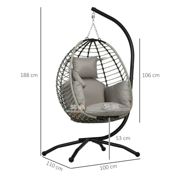 Outsunny Hanging Swing Chair with Thick Cushion, Patio Hanging Chair, Grey - Image 5