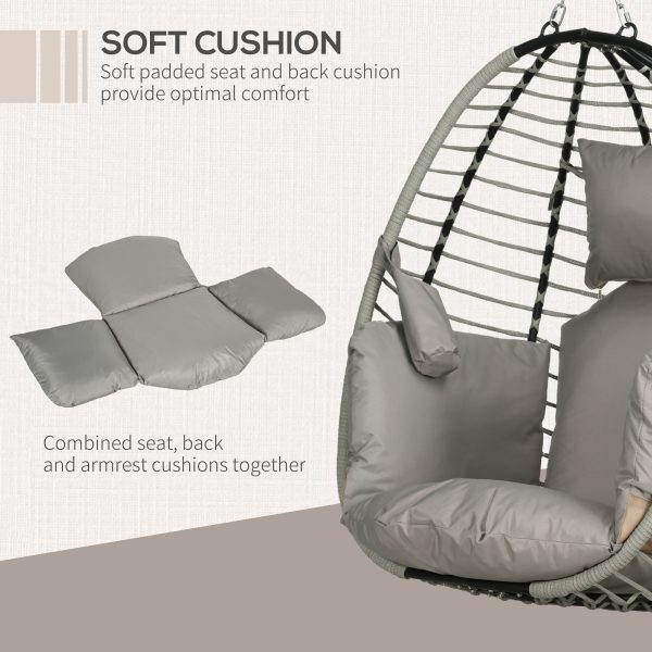 Outsunny Hanging Swing Chair with Thick Cushion, Patio Hanging Chair, Grey - Image 6