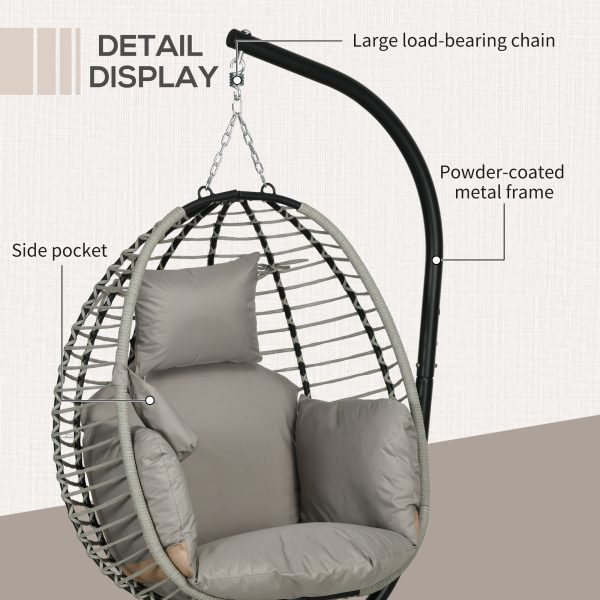 Outsunny Hanging Swing Chair with Thick Cushion, Patio Hanging Chair, Grey - Image 7