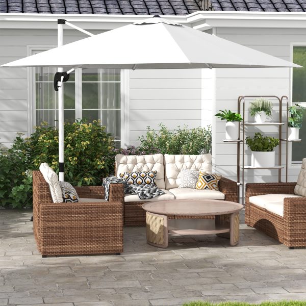 Outsunny 3 x 3(m) Cantilever Roma Parasol Garden Umbrella with Cross Base White - Image 2