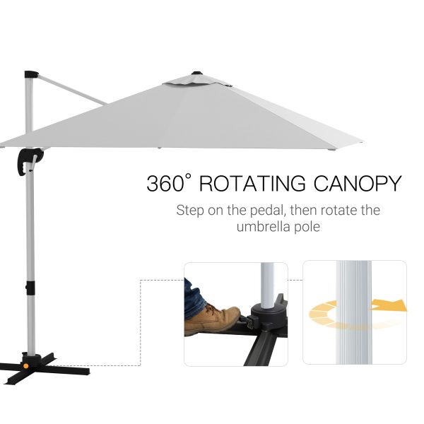 Outsunny 3 x 3(m) Cantilever Roma Parasol Garden Umbrella with Cross Base White - Image 3