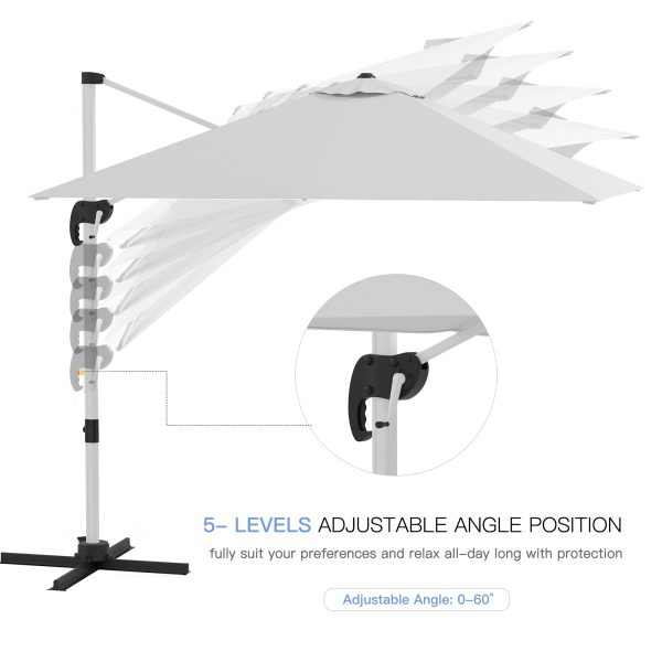 Outsunny 3 x 3(m) Cantilever Roma Parasol Garden Umbrella with Cross Base White - Image 4